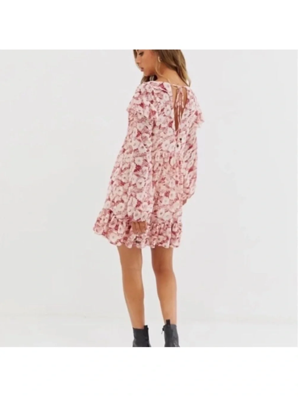 Free People These Dreams Floral Mini Dress in Tea Combo Size Medium
